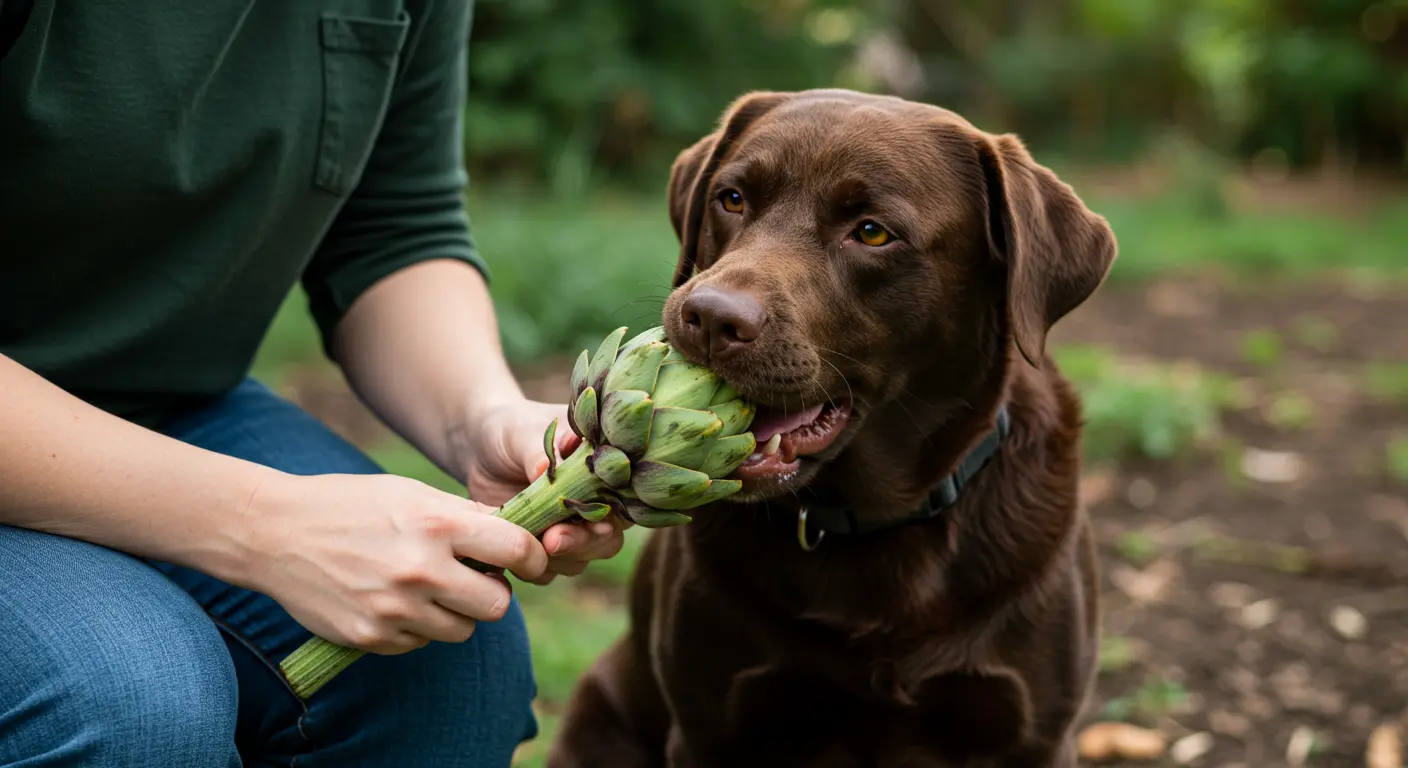 Dog eating Artichokes