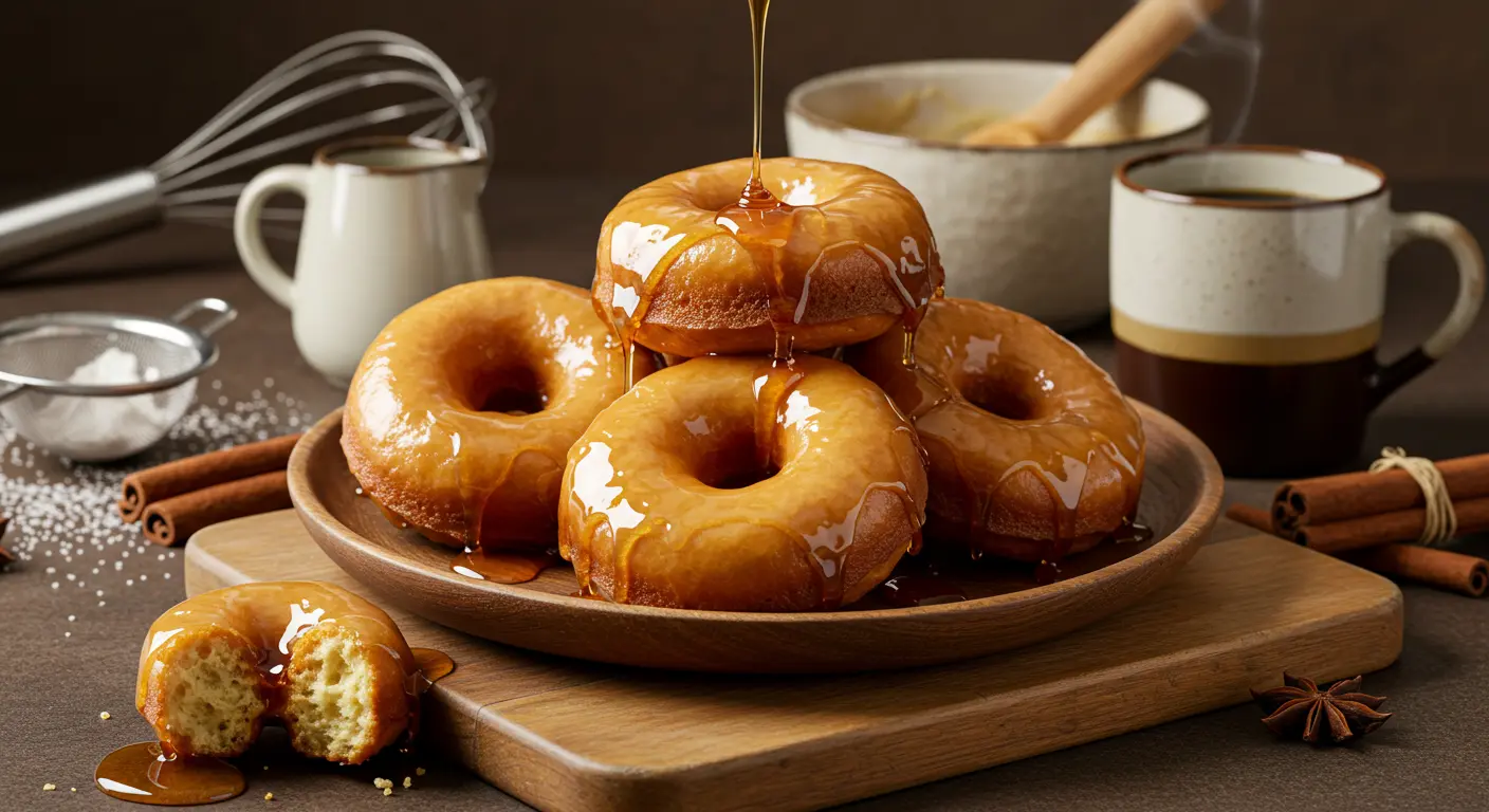 Freshly Baked Maple Glazed Donuts with Syrup