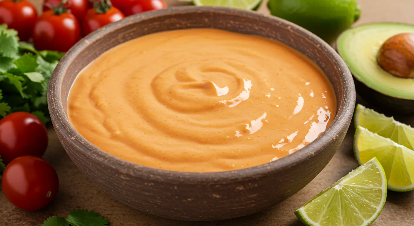 Creamy chipotle sauce in a bowl with fresh ingredients