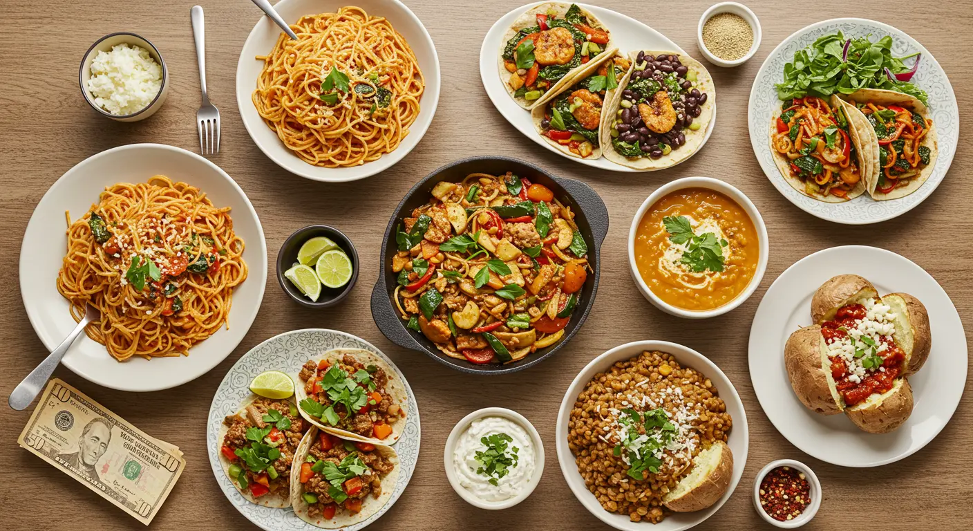 A photorealistic image of a vibrant vegetable stir-fry served over fluffy white rice.