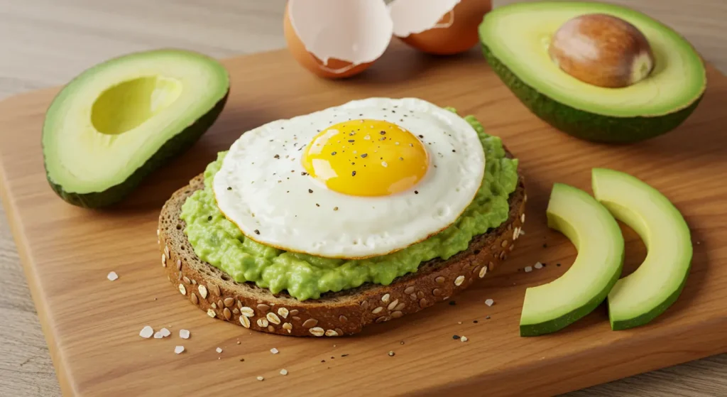 Avocado toast with a fried egg.