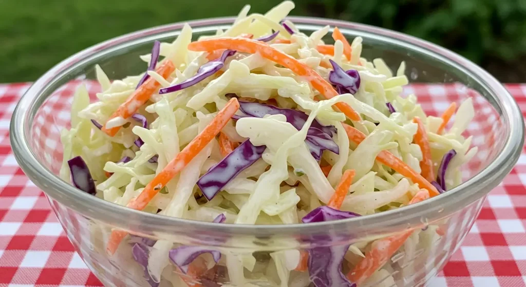 Classic coleslaw in a glass bowl