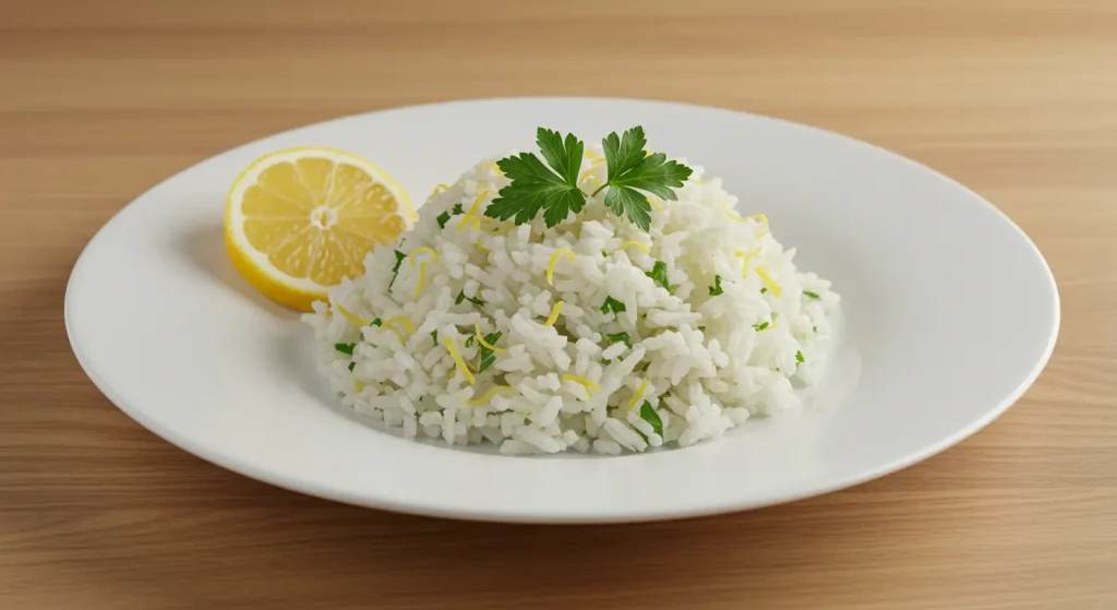 Lemon herb rice in a minimalist plate