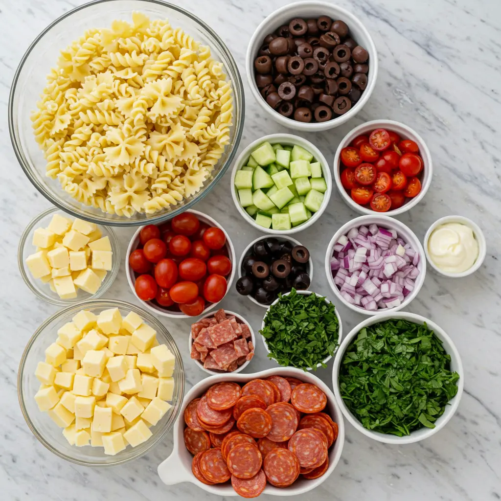 Pasta Salad ingredients