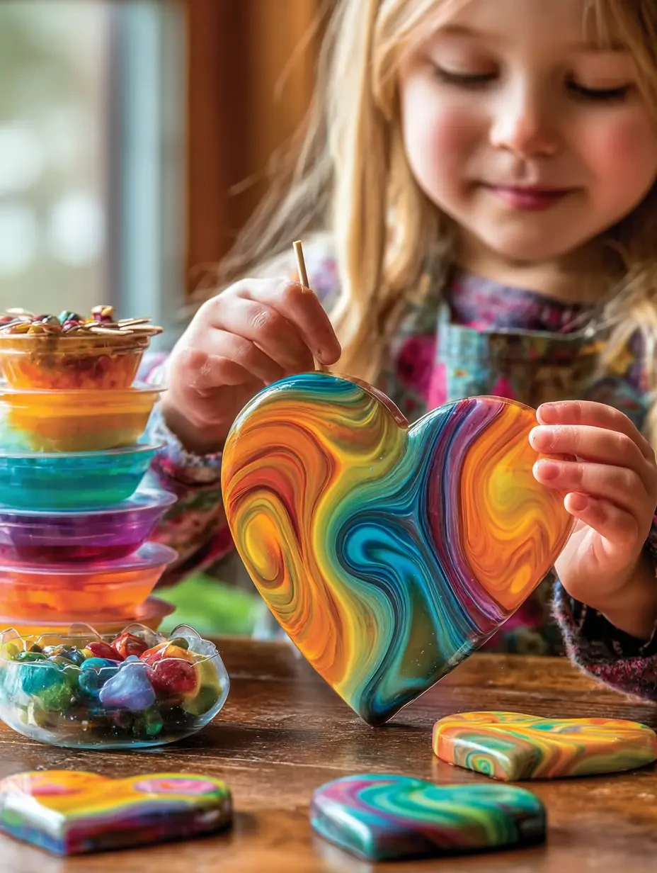 kid making heart suncatchers