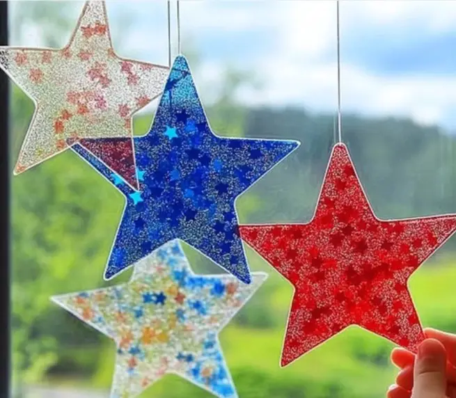 Patriotic Suncatcher Stars for 4th of July Craft for Kids