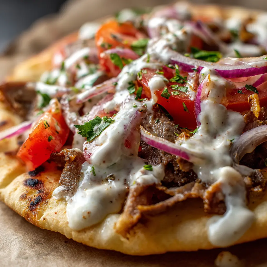 close up of creamy homemade Halifax donair sauce On a Donair: Drizzle generously over warm sliced meat, tomatoes, and onions wrapped in pita.