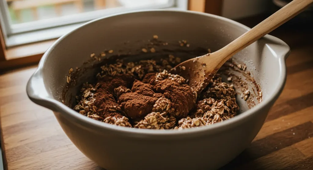 Mixing Oats, Cocoa, and Coconut for Newfoundland Snowballs