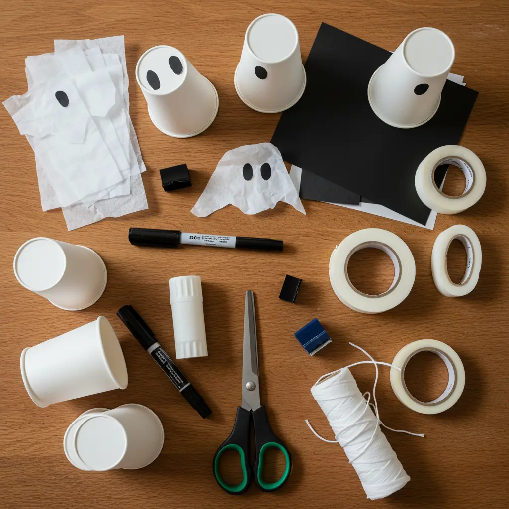materilas for DIY Paper Cup Ghosts