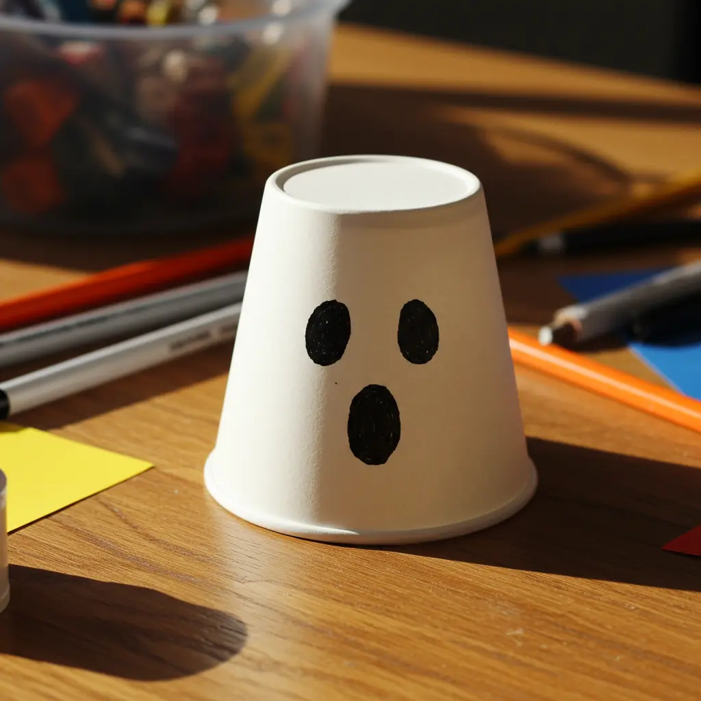 step 2 of DIY Paper Cup Ghosts