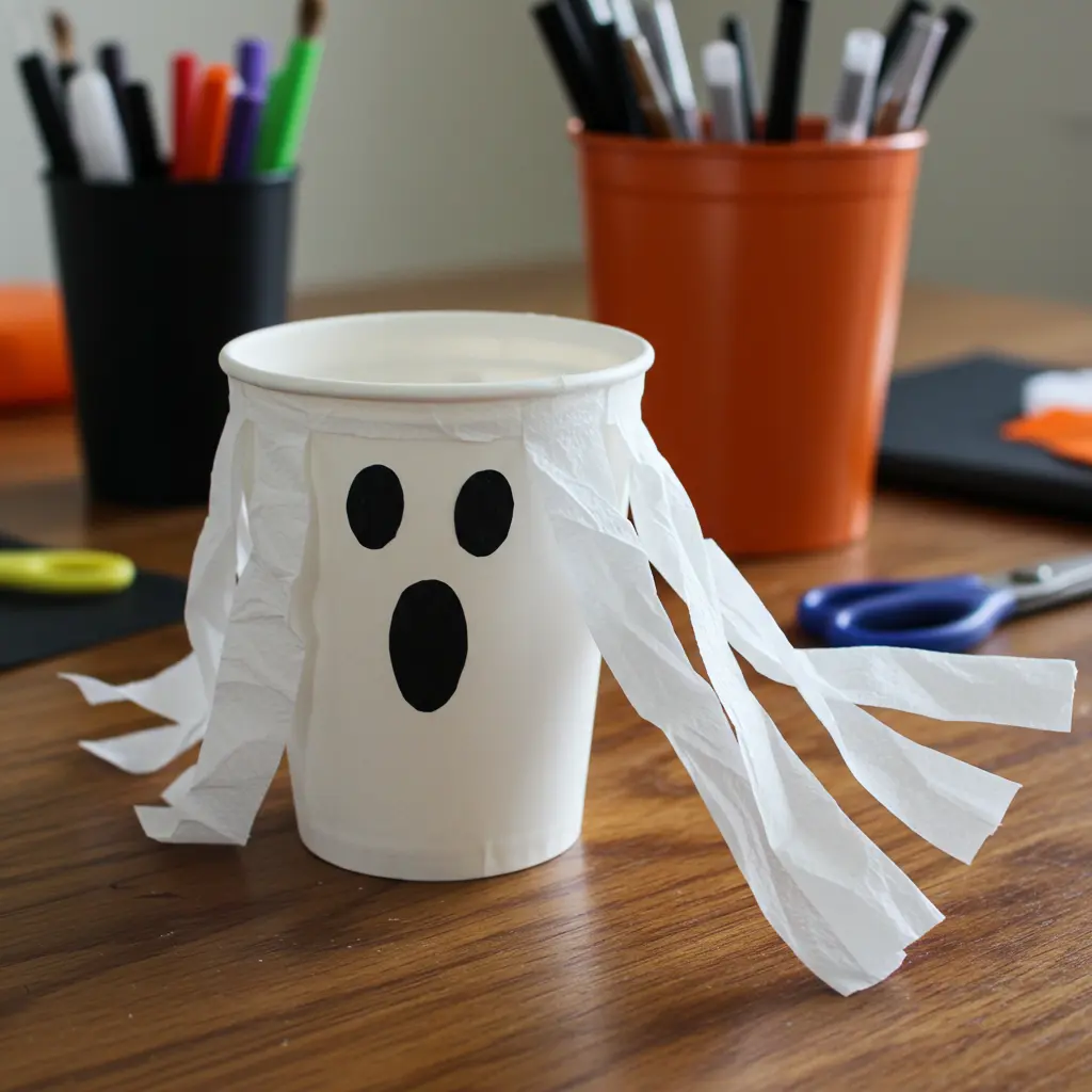 step 3 of DIY Paper Cup Ghosts