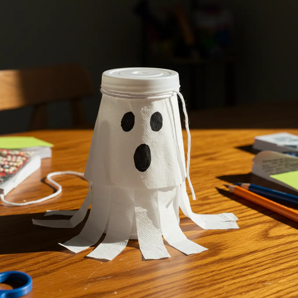 step 4 of DIY Paper Cup Ghosts