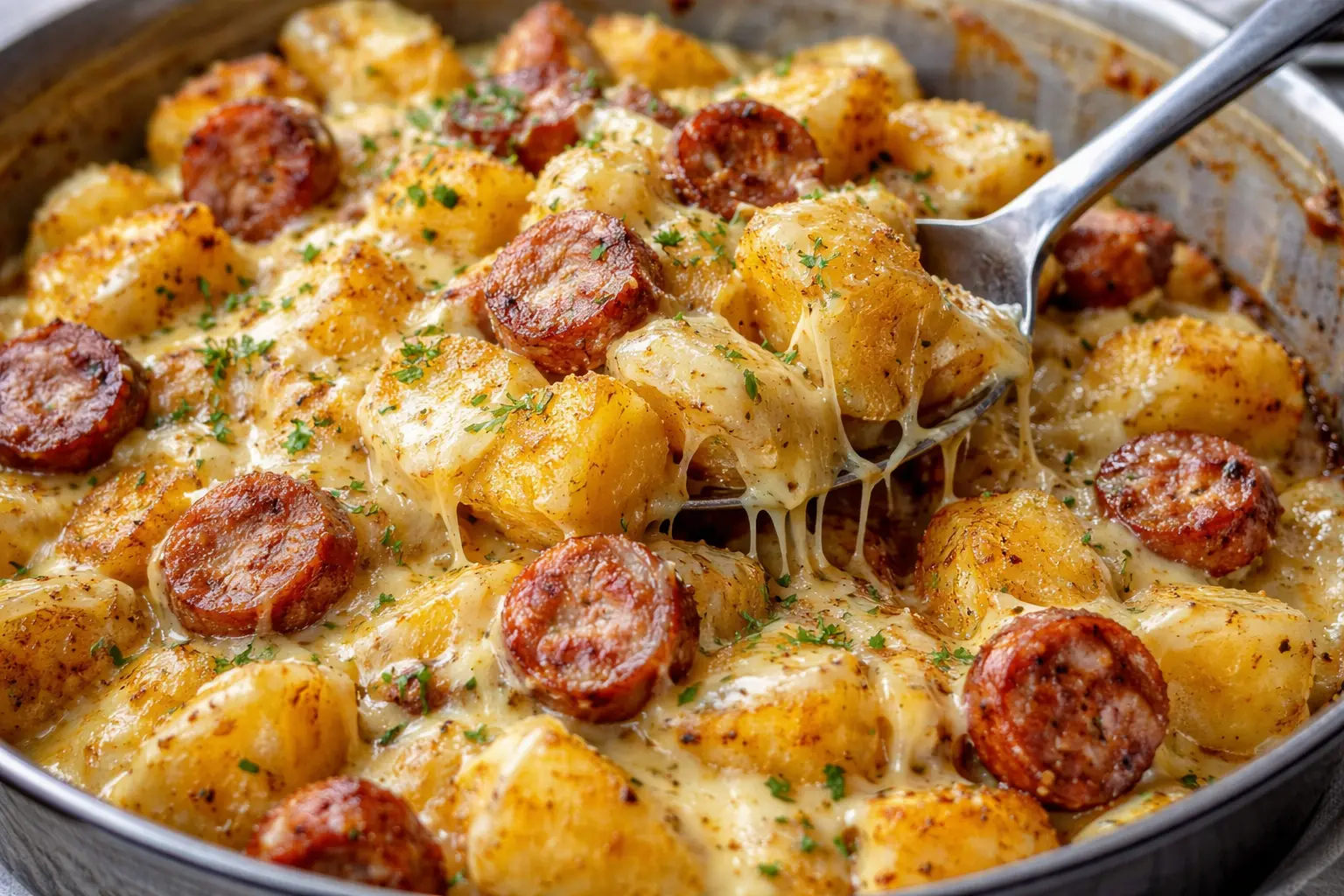 Cheesy ranch potatoes with smoked sausage