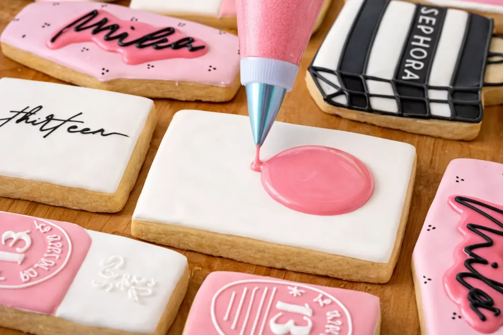 Decorate with royal icing using piping and flooding techniques