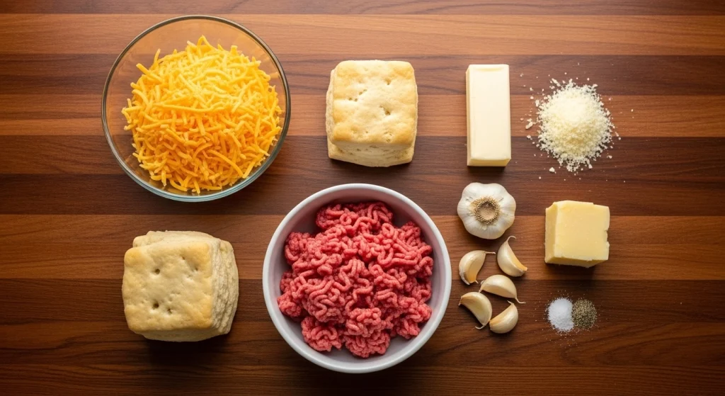 Ingredients of garlic parmesan cheeseburger bombss