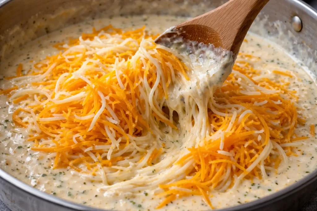 Melting cheese in creamy sauce