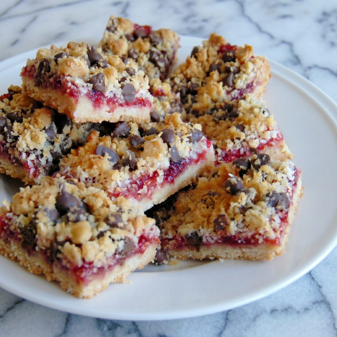 Raspberry Coconut Chocolate Chip Bars (Buttery, Jammy & Irresistible)